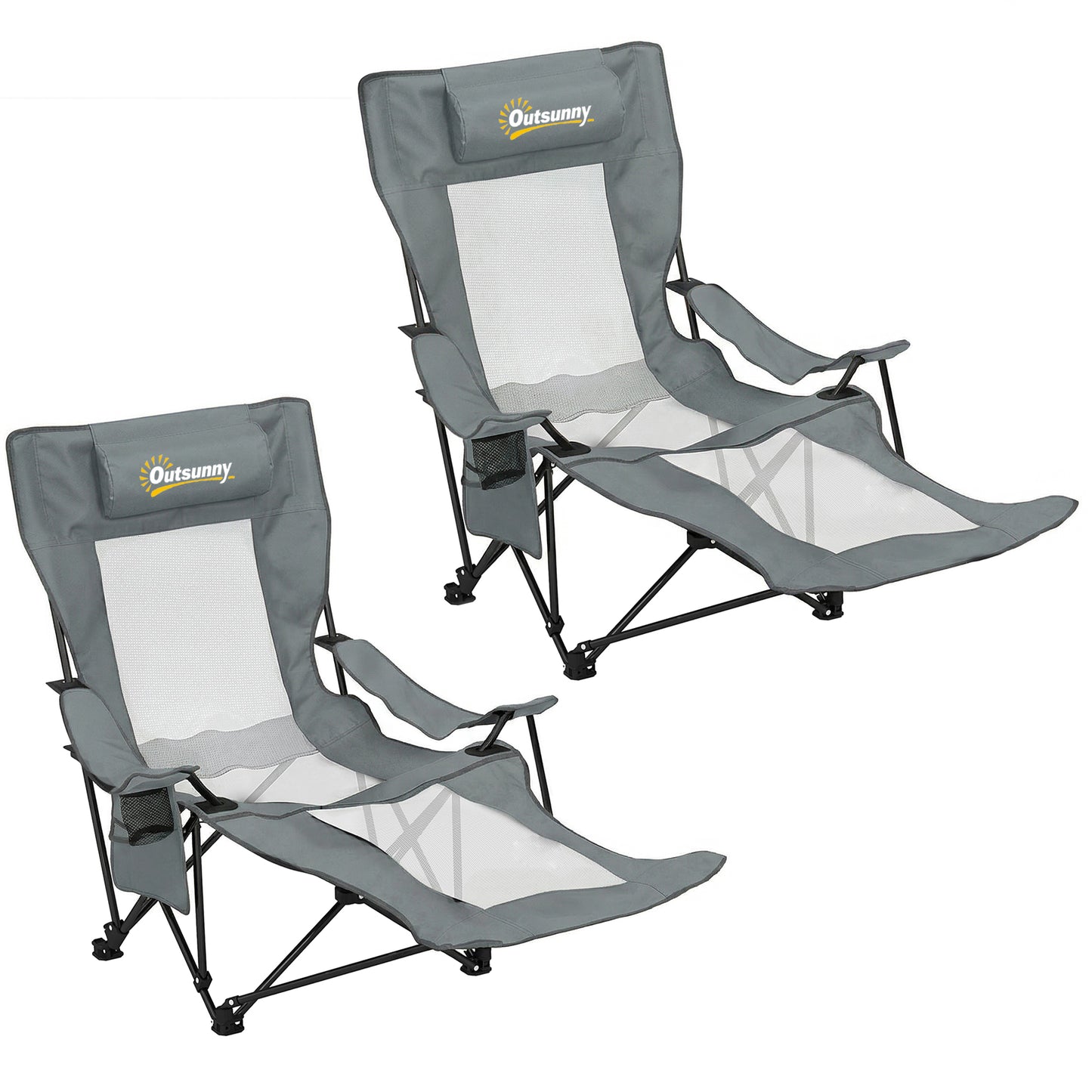 Camping Chair Reclining Portable Camp Chair with Detachable Footrest Cup Holder Grey