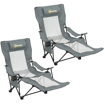 Camping Chair Reclining Portable Camp Chair with Detachable Footrest Cup Holder Grey