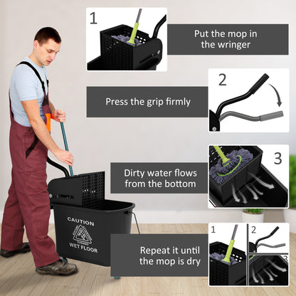 20L Compact Mop Bucket on Wheels, with Water Separation Panel - Black