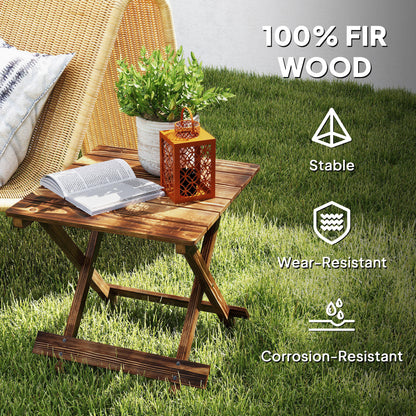 Fir Wood Folding Coffee Table, Lightweight Small Garden Table with Slatted Top, Portable Folding Side Table for Balcony