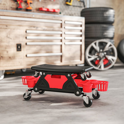 Rolling Mechanic Stool, 135kg Capacity Workshop Stool with 360° Swivel Wheels, Roller Creeper Seat with Slide Out Tool Trays