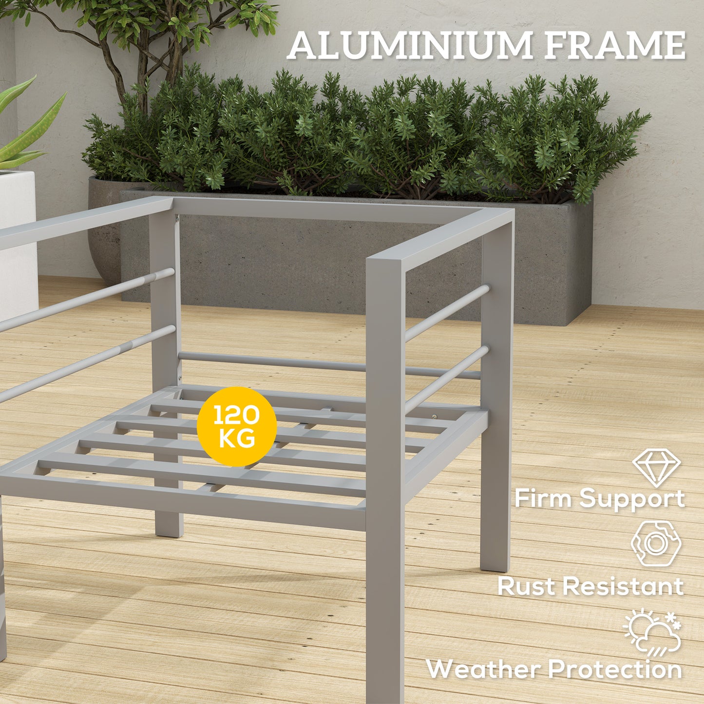 Garden Sofa, All-Weather Garden Single Sofa with Removable Cushions, Metal Frame Outdoor Furniture for Balcony, Charcoal Grey