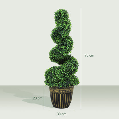Set of 2 Artificial Plants, Topiary Spiral Boxwood Trees with Pot, for Home Indoor Outdoor Decor, 90cm