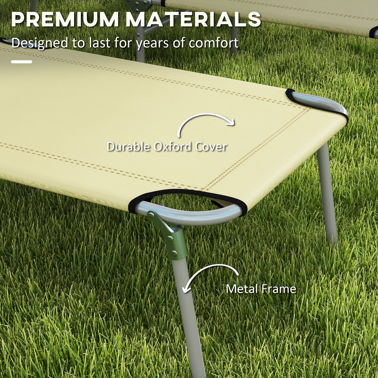 Folding Sun Lounger Set of 2 with Canopy, Reclining Sunbed with 4-Position Adjustable Backrest, 600D Oxford Cloth