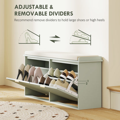 Elegant Ten Shoe Bench, with Top Seat - Green