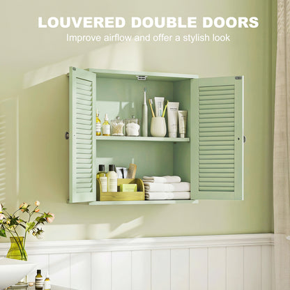 Bathroom Cabinet, Bathroom Wall Cabinet with Louvered Doors and Adjustable Shelf Storage for Kitchen, Light Green