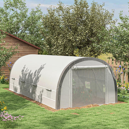 6x3m Polytunnel Greenhouse for Seedlings & Plants Upgraded Structure Mesh Door Windows, White