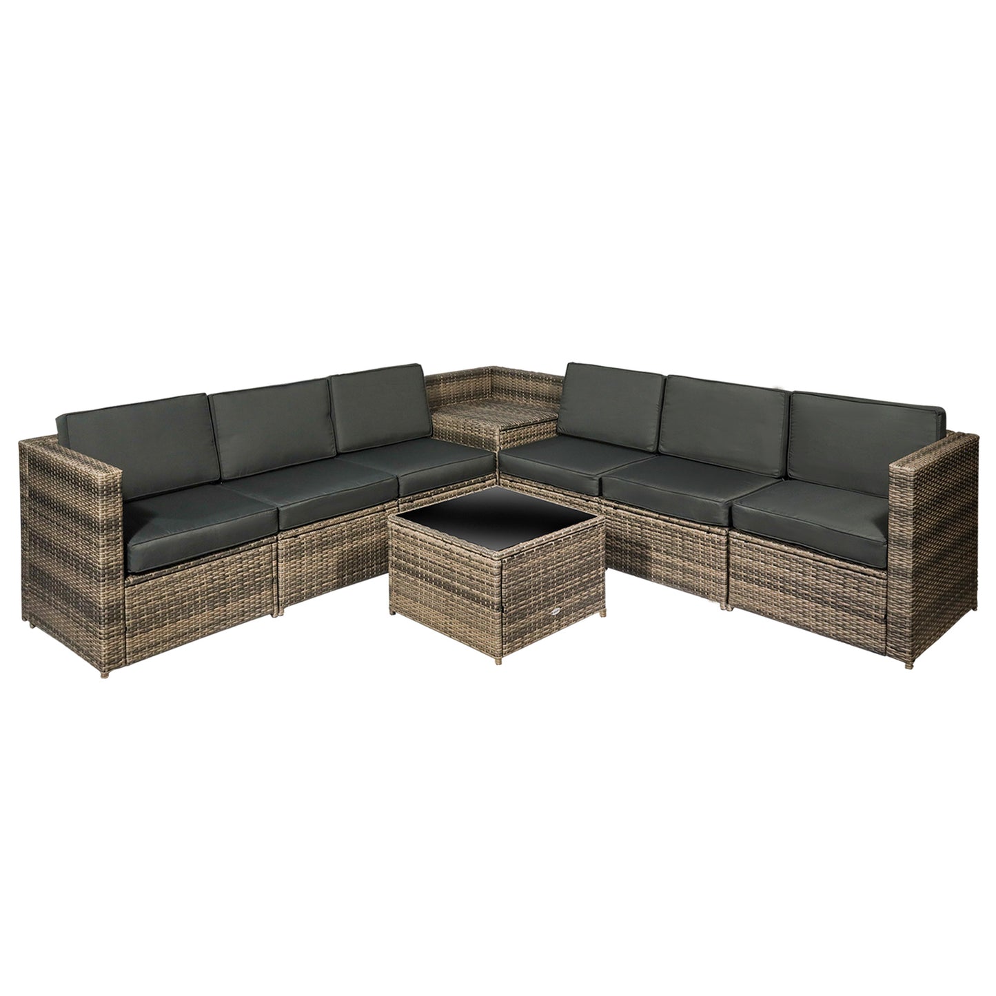 8 Pieces Outdoor PE Rattan Sofa Set with Cushions and Glass Top Coffee Table, Mixed Brown