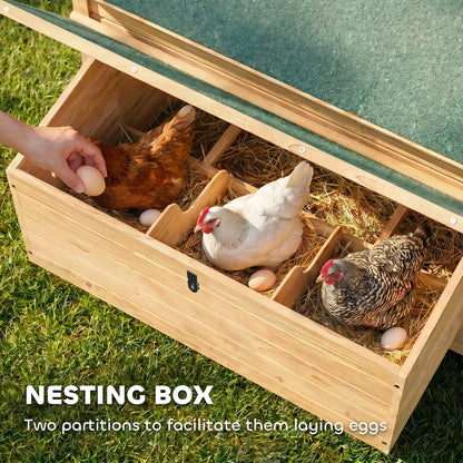 Chicken Coop, Wooden Outdoor Hen House with Nesting Box, Openable Waterproof Top, Pull-Out Tray, 150 x 100 x 97cm