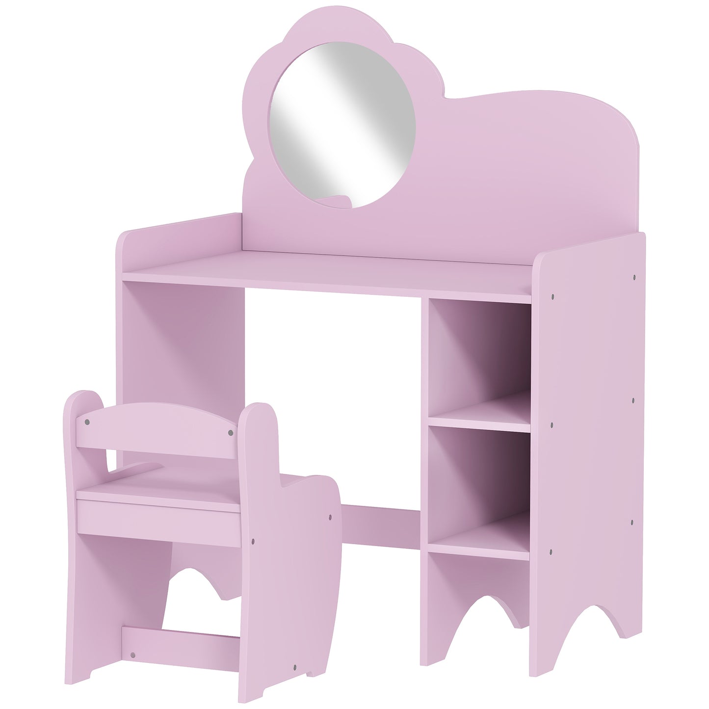 Kids Dressing Table with Mirror, Stool, Kids Vanity Table with Shelves, for Ages 3-8 Years, Purple
