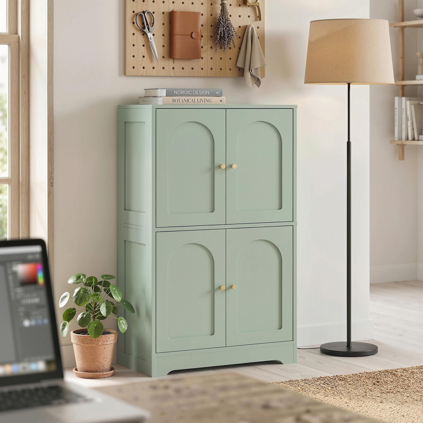 4-Door Kitchen Storage Cabinet with Adjustable Shelves - Green