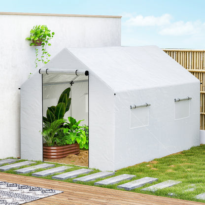 Polyethylene Walk-in Polytunnel Greenhouse with Roll-up door and UV-resistant plastic cover, 2 x 3(m), White