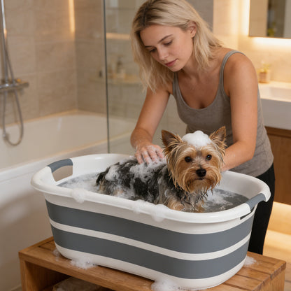 Dog Bath Tub, Portable Foldable Dog Bathtub with Drainage Hole, for Small Dogs Puppies Grey