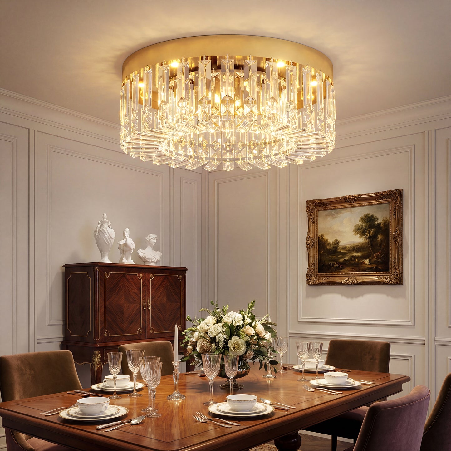 Crystal Chandeliers with 160 Crystal Pendants, 6-Light Ceiling Light for Living Room, Bedroom Dining Room, Gold Tone