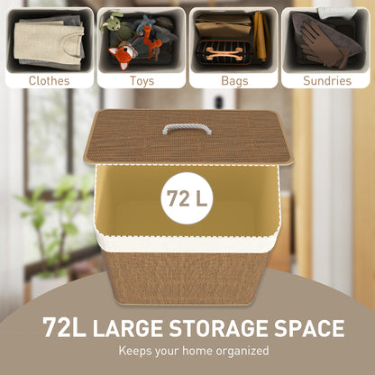 Bamboo Laundry Basket with Lid, 72L Laundry Hamper with Rope Handles