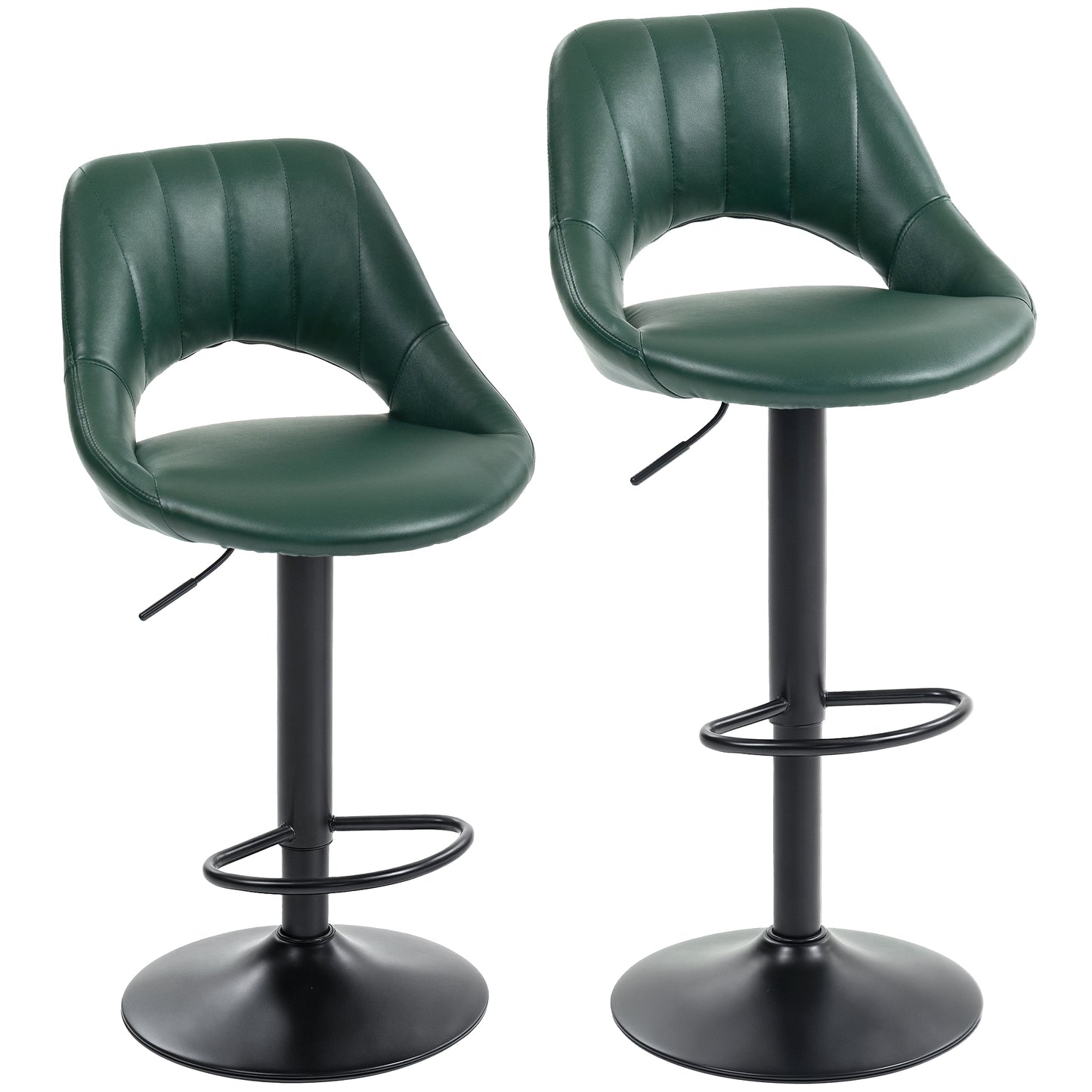 Set of Two Faux Leather Bar Stools - Dark Green