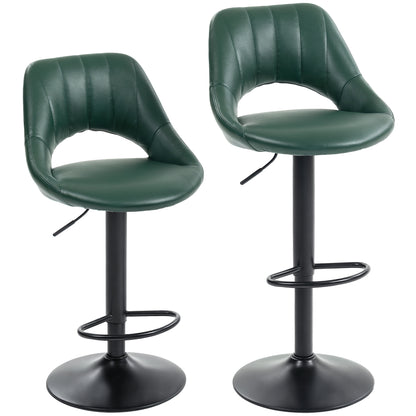 Set of Two Faux Leather Bar Stools - Dark Green