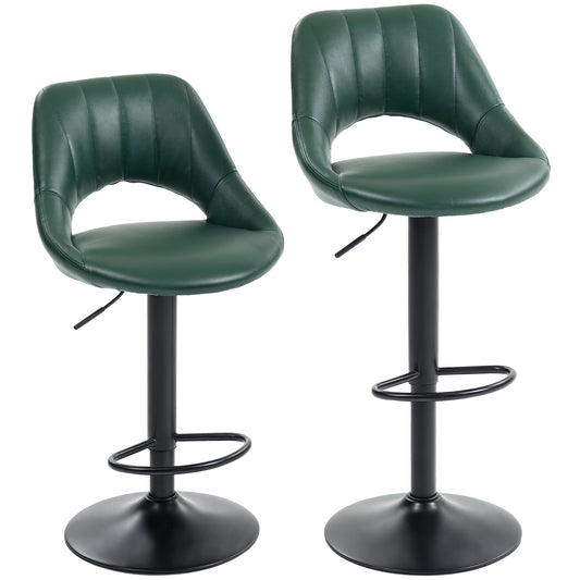 Set of Two Faux Leather Bar Stools - Dark Green