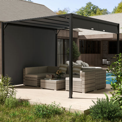 3 X 3 Meters Pergola with Sliding Roof, Garden Gazebo with Adjustable Sun Shade Canopy and Steel Frame, Charcoal Grey