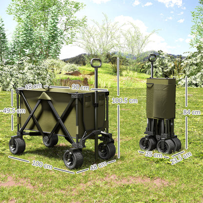 300L Festival Trolley on Wheels, Folding Camping Trolley Cart, Heavy Duty Collapsible Wagon Cart with Wide Wheels