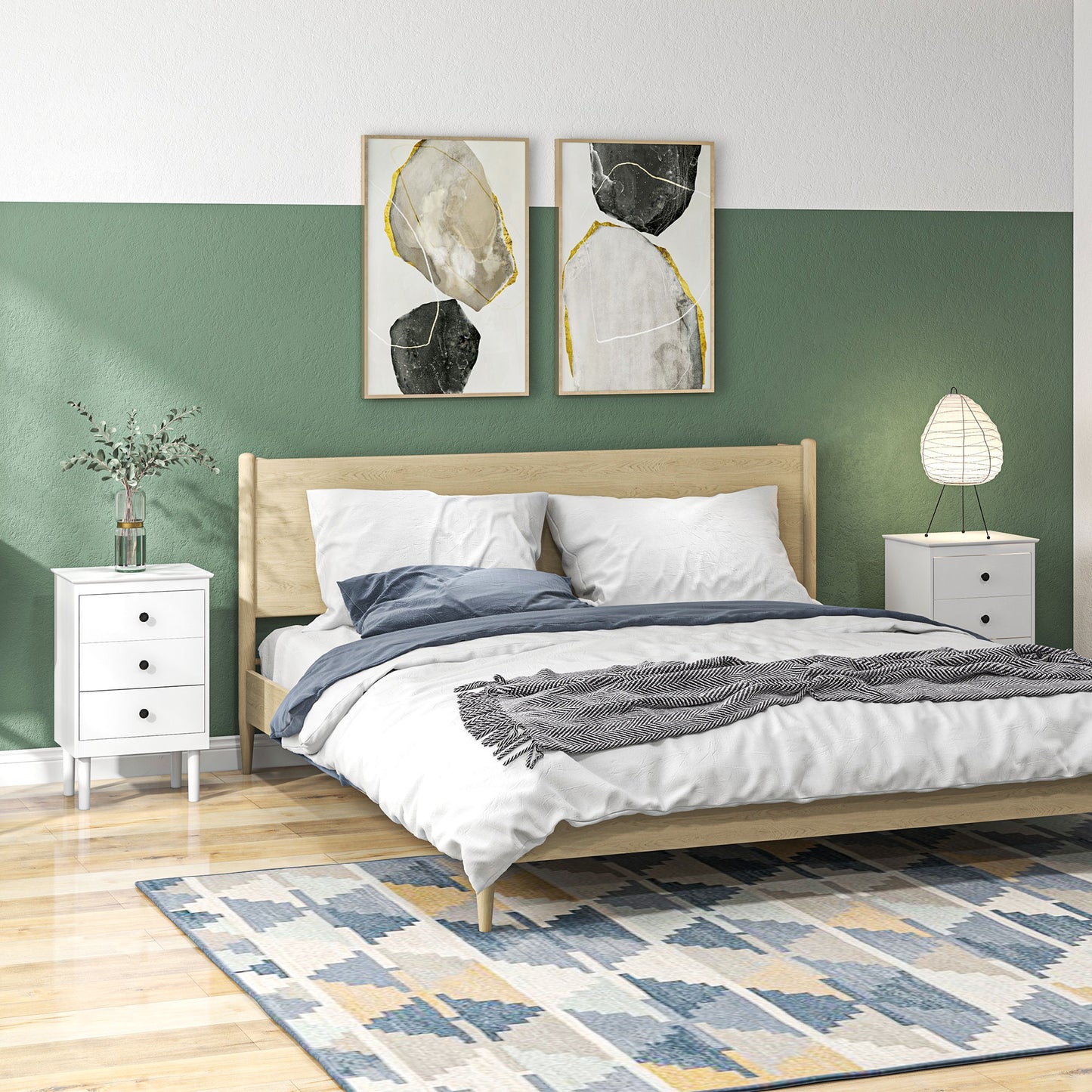 Set of Two Three-Drawer Bedside Tables - White