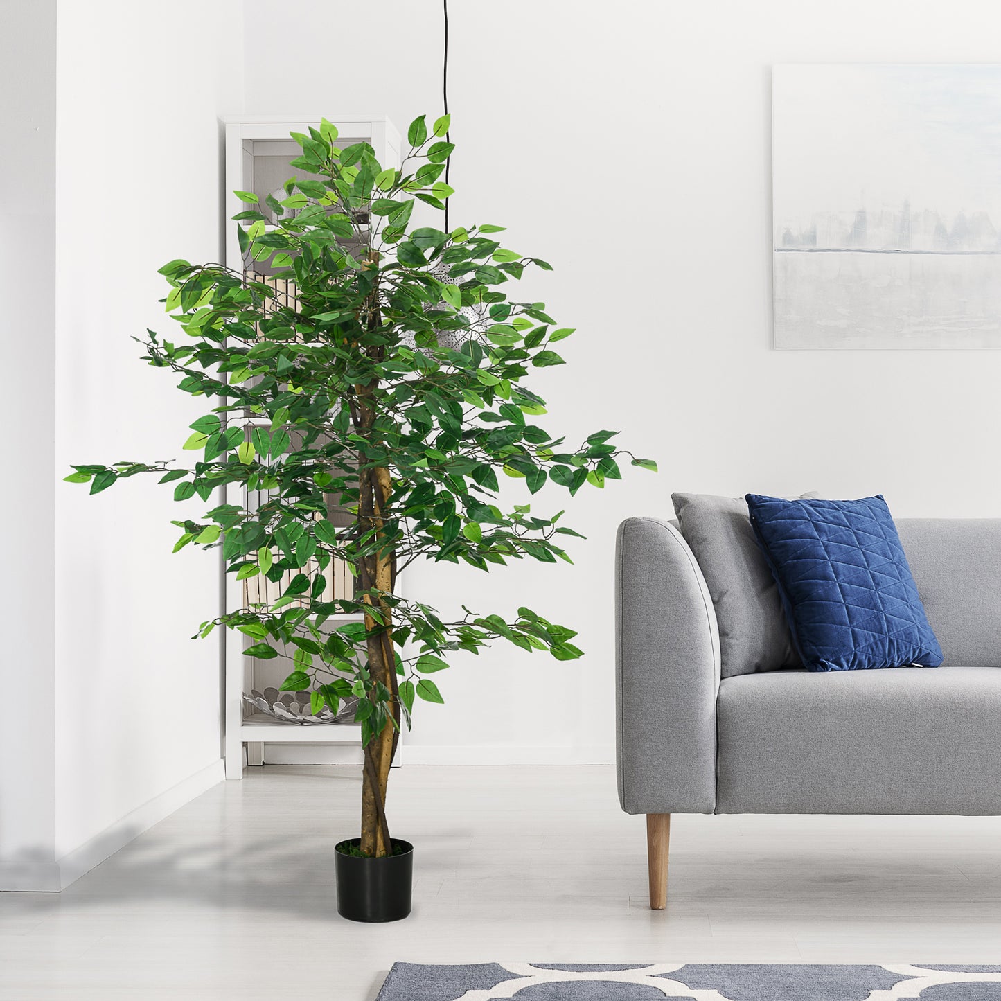 Artificial Ficus Tree, with Weighted Plant Pot - Green