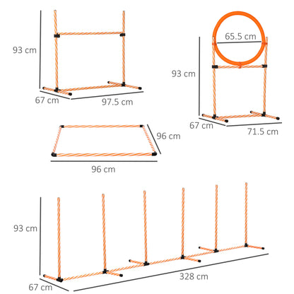 Dog Agility Equipment Pet Training Set with Adjustable Height Jump Ring Hurdle Whistle Weave Poles Square Pause Box Carry Bag