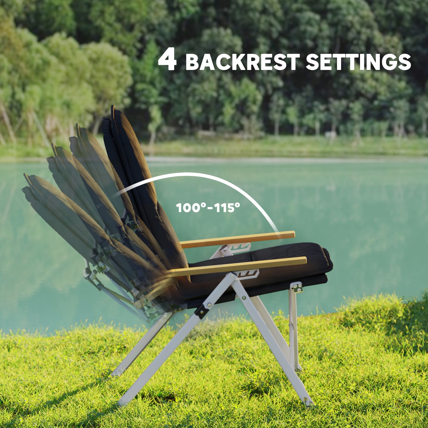 Portable Camping Chair for Adults, High Back Folding Chair with Padded Seat and Carry Bag, Outdoor Recliner for Hiking