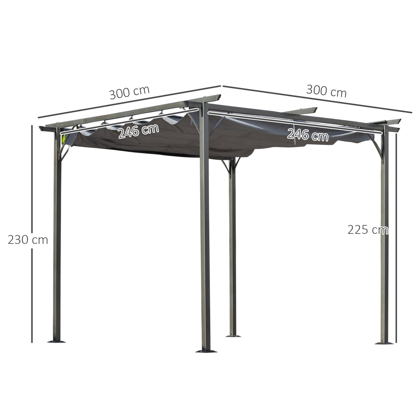 3 x 3(m) Metal Retractable Pergola, Garden Gazebo Metal Pergola Canopy Outdoor Sun Shade Shelter for Party BBQ, Grey