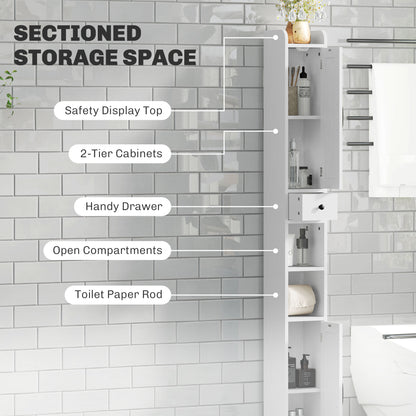 Tall Bathroom Cabinet, Farmhouse Slim Bathroom Storage Cabinet with Barn Doors, Toilet Paper Roll Holder