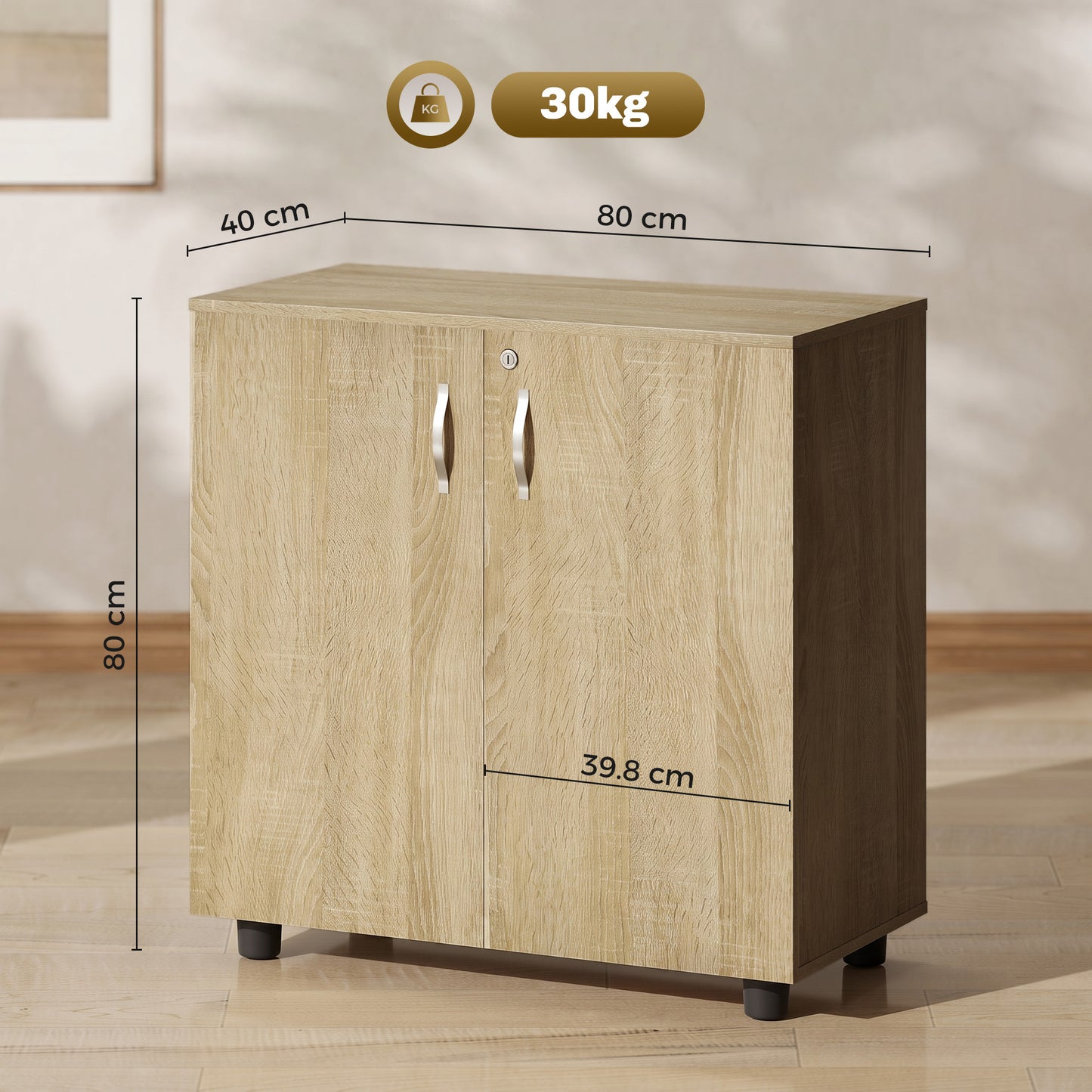 Two-Tier Locking Office Storage Cabinet - Oak