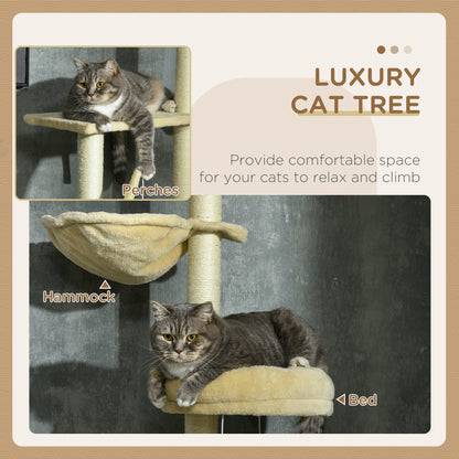 230-250cm Floor-to-Ceiling Climbing Cat Tree Tower - Beige