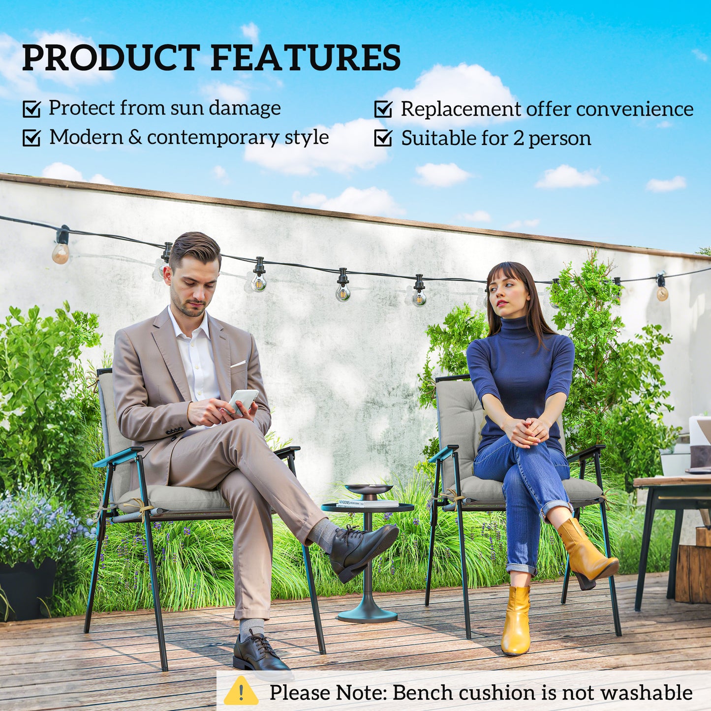 Set of Two Outdoor Seat Cushions - Light Grey