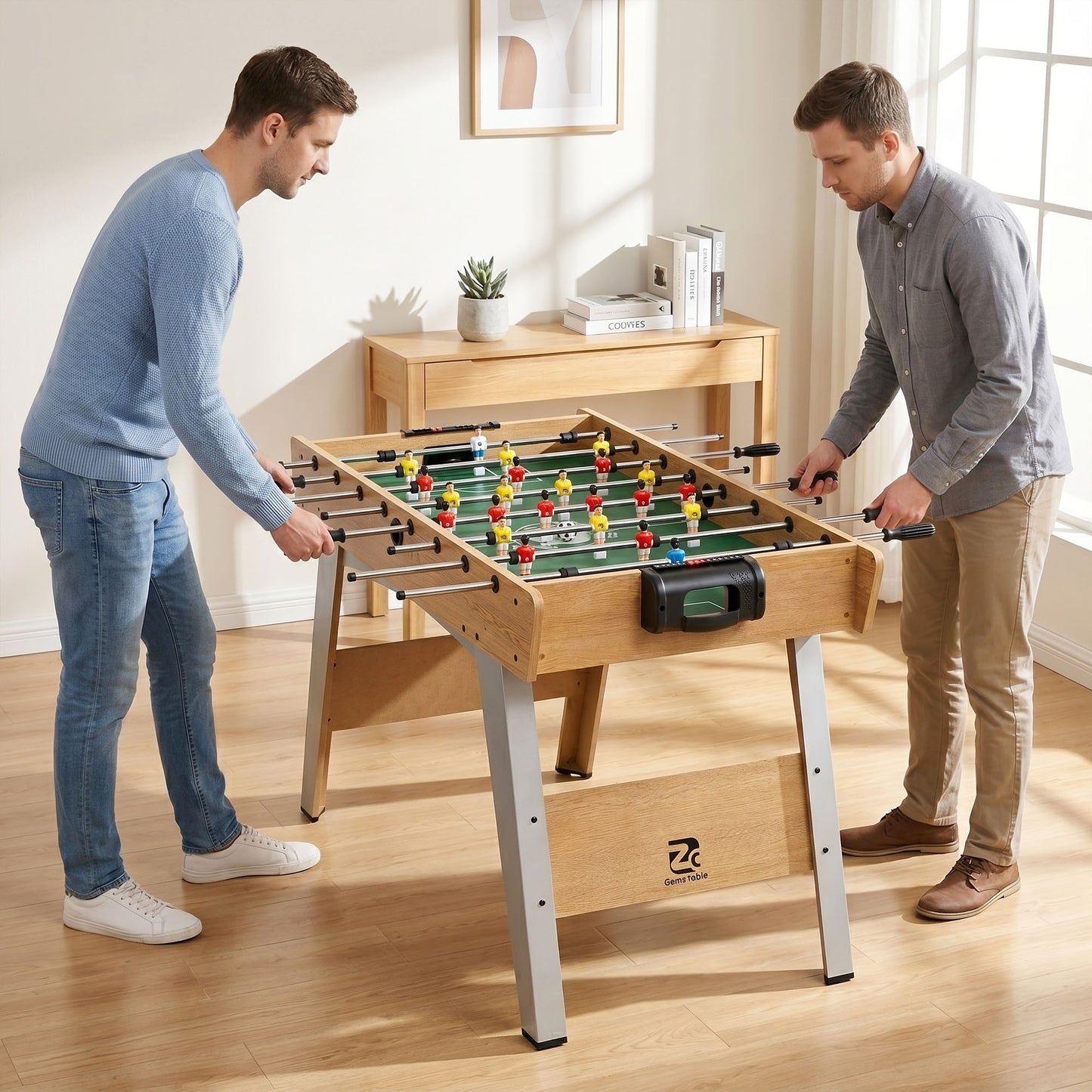 4ft Table Football, Foosball Game Table with 22 Players, 2 Balls and Manual Scorers for Family, Natural Wood Finish