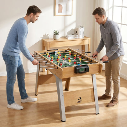 4ft Table Football, Foosball Game Table with 22 Players, 2 Balls and Manual Scorers for Family, Natural Wood Finish