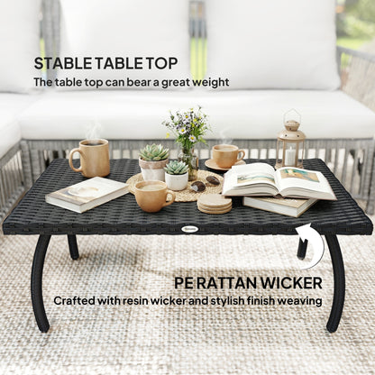 PE Wicker Rattan Garden Coffee Table - Black