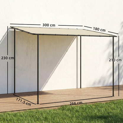 3 x 2 m Lean to Garden Pergola, Metal Frame Gazebo Pergola with UPF30+ Protection, Sloped Roof, Drainage Holes, Cream