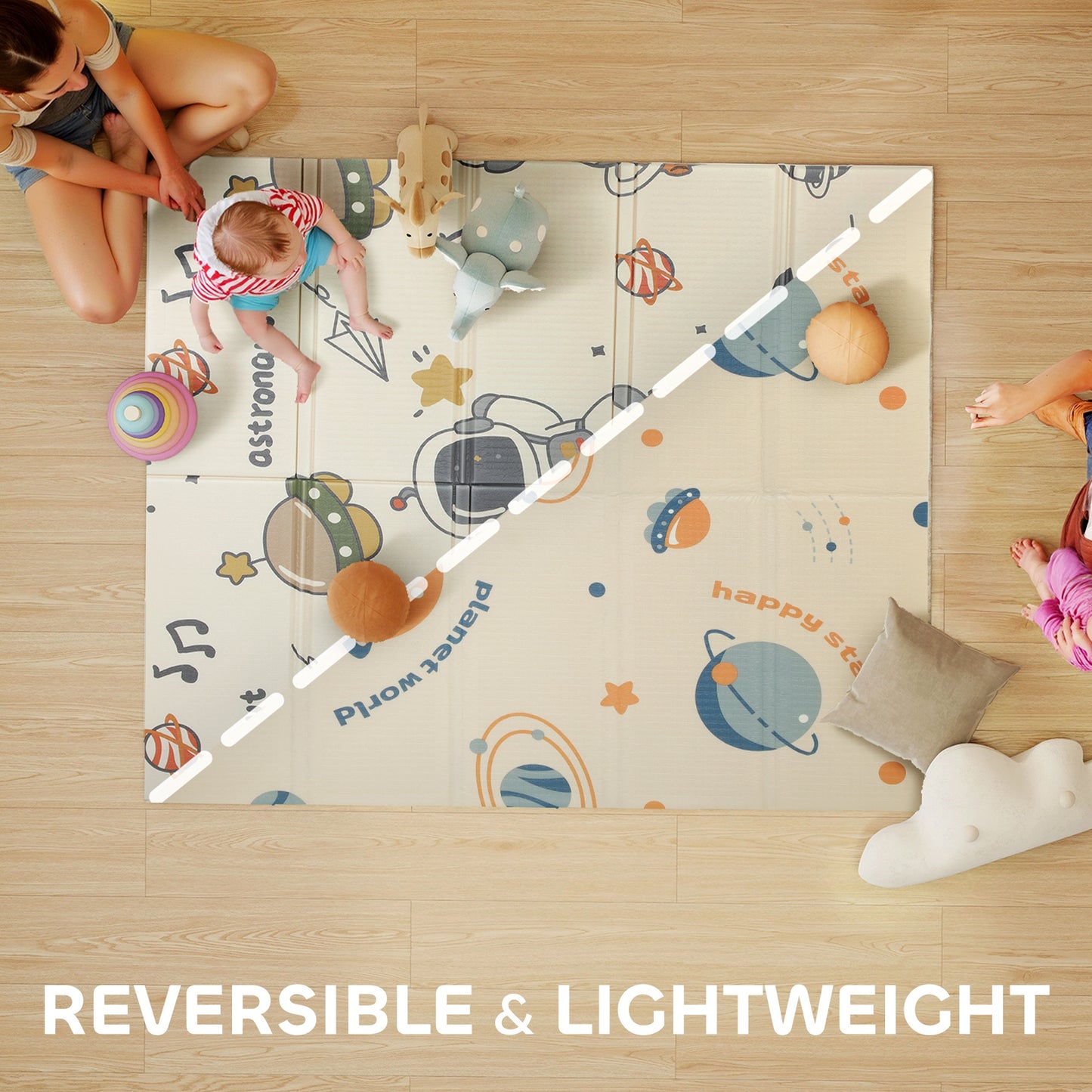 Space-Themed Baby Plat Mat Double Sided, Foldable, Water-Resistant for Outdoor/Indoor, 177 x 146 x 1.5cm