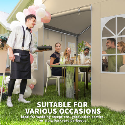 3 x 3 m Party Tent, Outdoor Canopy Tent Shelter with Removable Sidewalls, 4 Zipped Doors, for Parties, Wedding, Beige