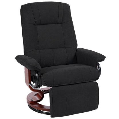 Reclining Swivel Chair, with Footrest - Black