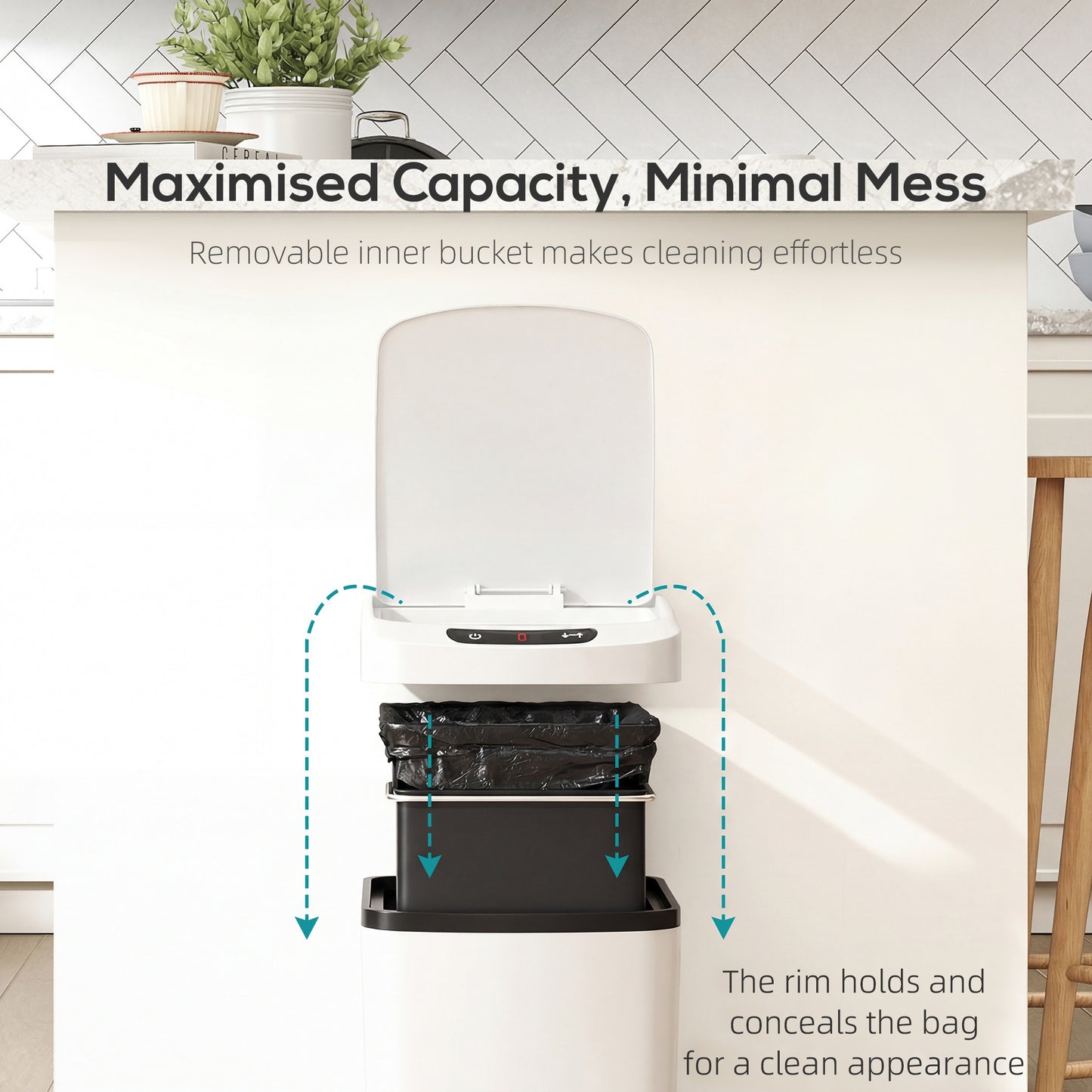 12L Sensor Bin, Automatic Touchless Motion Sensor Kitchen Bin with Fingerprint Resistant Stainless Steel, White