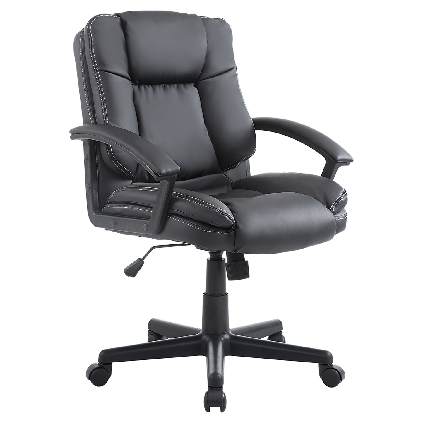 Desk Chair, PU Leather Office Chair with Adjustable Height and Swivel Wheels, for Home Work Study, Black