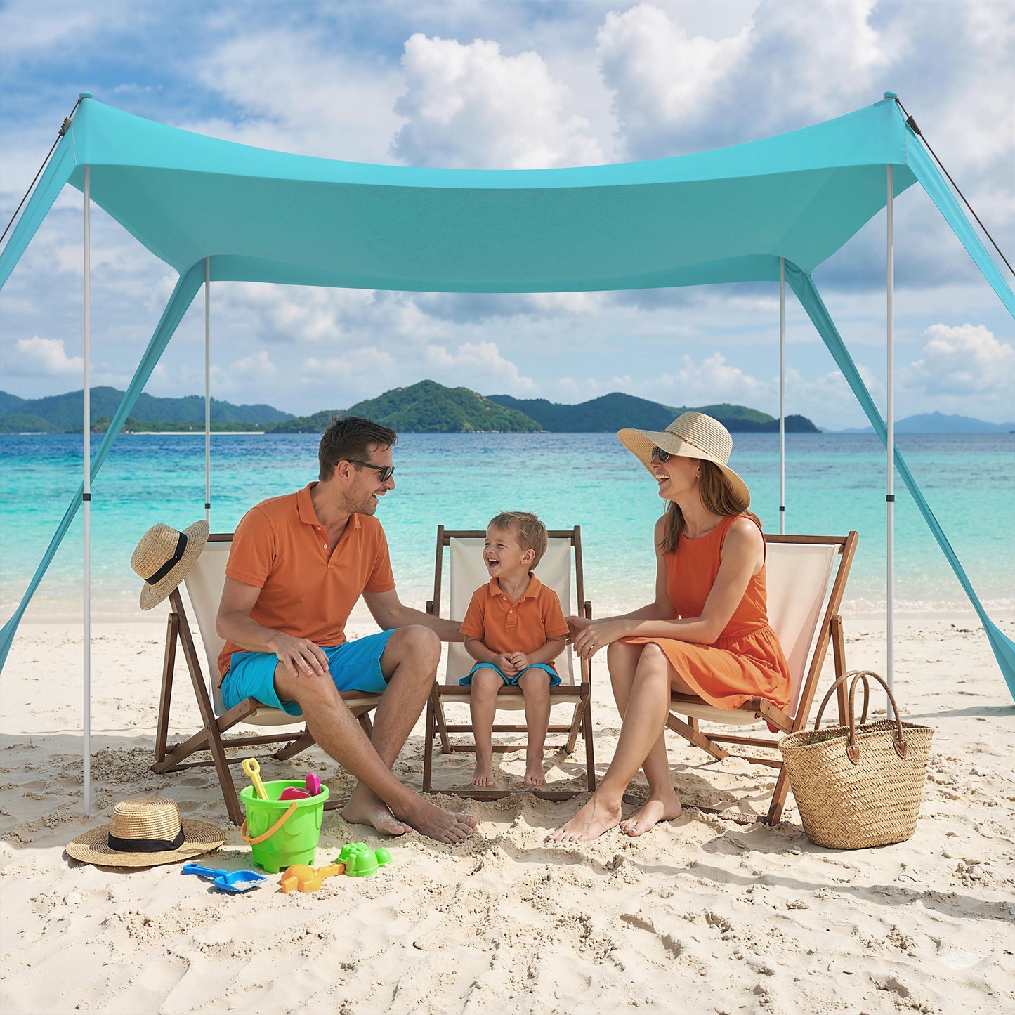 Beach Tent Event Shelter with Detachable Sidewall and Carry Bag, for Camping, Trips, Fishing, Picnics, Sky Blue