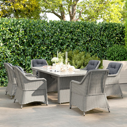6 Seater Rattan Garden Dining Set with Cushions, Aluminium Outdoor Patio Furniture Set for Garden Gatherings & Outdoor Dining