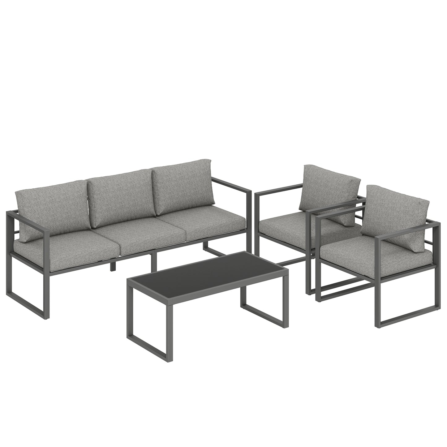 4 Piece Outdoor Garden Furniture Set, Patio Furniture with 3-Seater Sofa, Armchairs and Coffee Table
