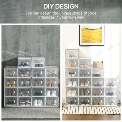 18PCS Clear Shoe Box, Plastic Stackable Shoe Storage Box for UK/EU Size up to 8.5/43 with Magnetic Door for Women/Men