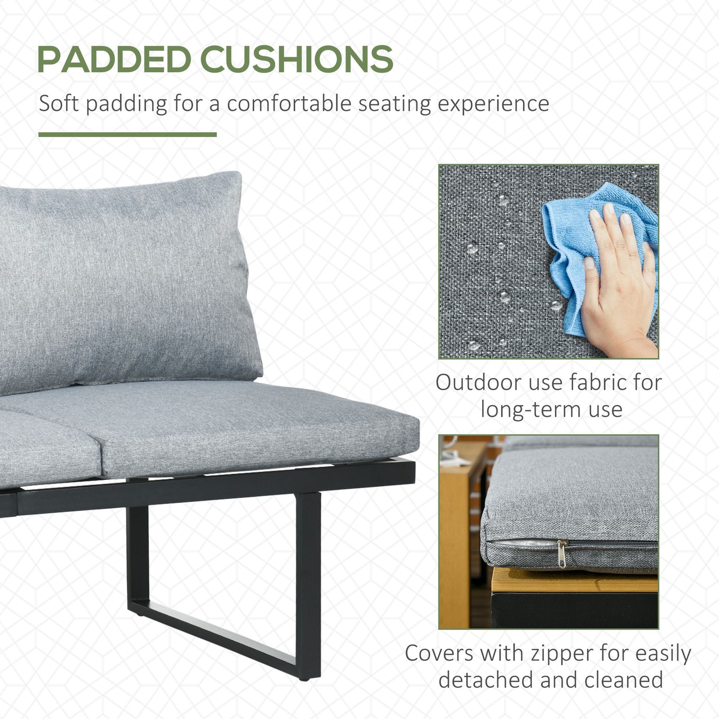 3 Pieces Patio Furniture Set, Outdoor Garden Sofa Conversation Set w/ Padded Cushions