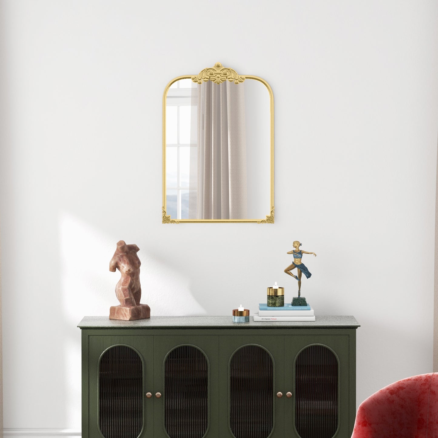 Wall Mirror, Decorative Baroque Mirror with Metal Frame, for Bedroom and Living Room, 60 x 87 cm, Gold Tone