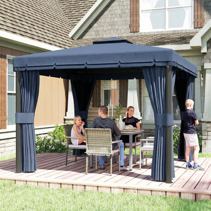 3 x 3(m) Patio Gazebo Canopy Garden Pavilion Tent Shelter Marquee with 2 Tier Roof, Netting and Curtains, Dark Blue