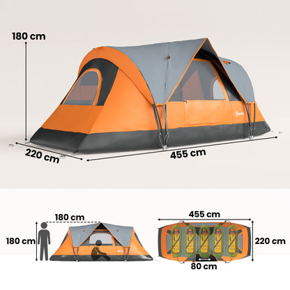 5 Man Camping Tent, Large Tunnel Tent, Water Resistant Hiking Shelter with Groundsheet and Carry Bag, Orange